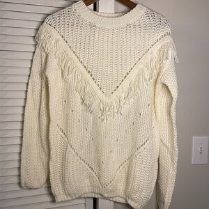 NWT FRINGE CREAM SWEATER, SMALL
